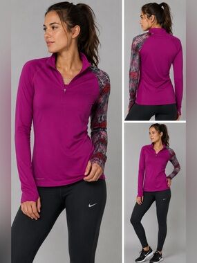 Nike Pro Combat Dri-FIT Fleece Lined Quarter Zip Pullover Medium Pink athletic